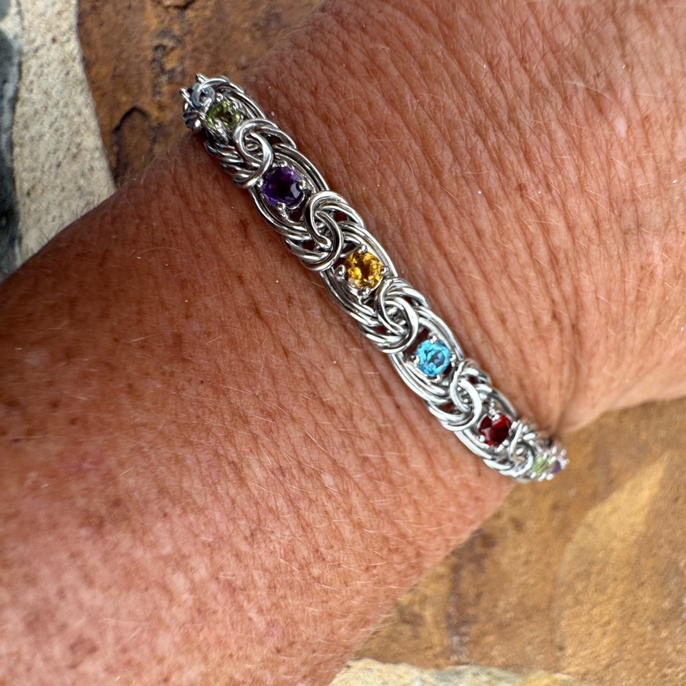 Ross Simon’s Multi Stone Byzantine Sterling Silver Bolo Bracelet